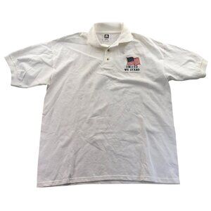 Cotton Deluxe Men's Polo Shirt XL White Embroidered United We Stand Casual